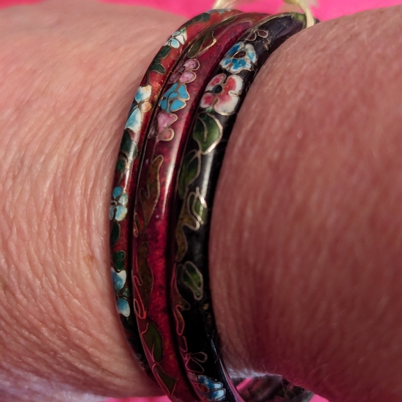 3 Vintage Cloisonne Bangle Bracelets - Picture 1 of 12
